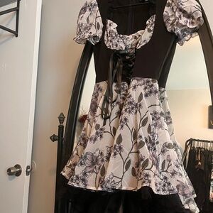 Dolls Kill Black and Purple Puff Sleeve Mini Sundress